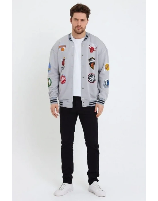 Erkek Baskılı Kolej Ceket  Gri