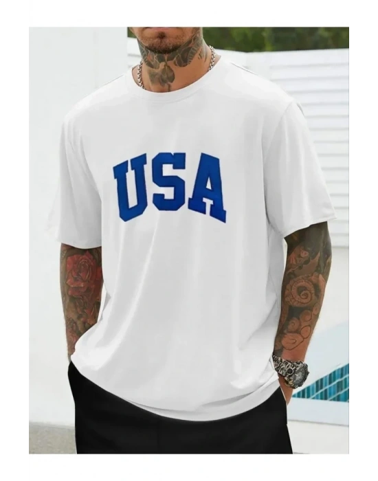 Erkek Baskılı Oversize Tshirt  Beyaz