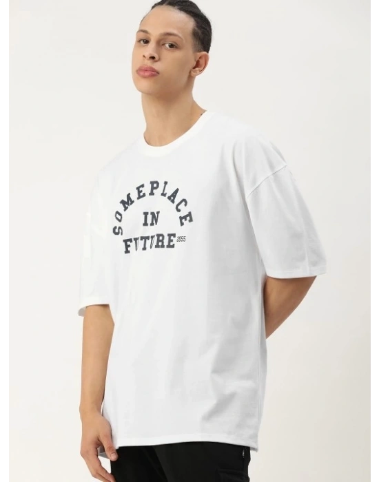 Erkek Baskılı Oversize Tshirt  Beyaz