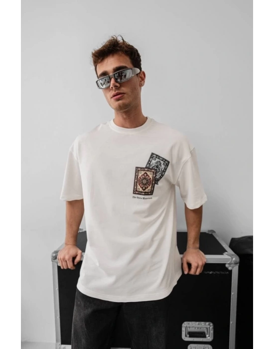 Erkek Baskılı Oversize Tshirt  Beyaz
