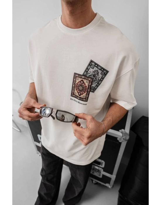 Erkek Baskılı Oversize Tshirt  Beyaz