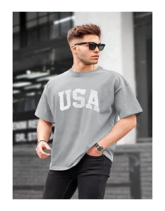 Erkek Baskılı Oversize Tshirt  Gri