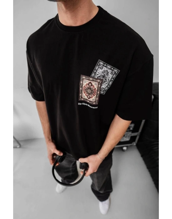 Erkek Baskılı Oversize Tshirt  iyah