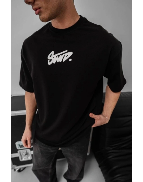 Erkek Baskılı Oversize Tshirt  iyah