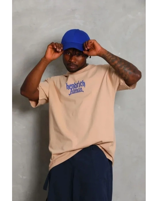 Erkek Baskılı Thirt Kısa Kol Bisiklet Yaka Regular Fit Rahat Kalıp Günlük Tişört  Bej