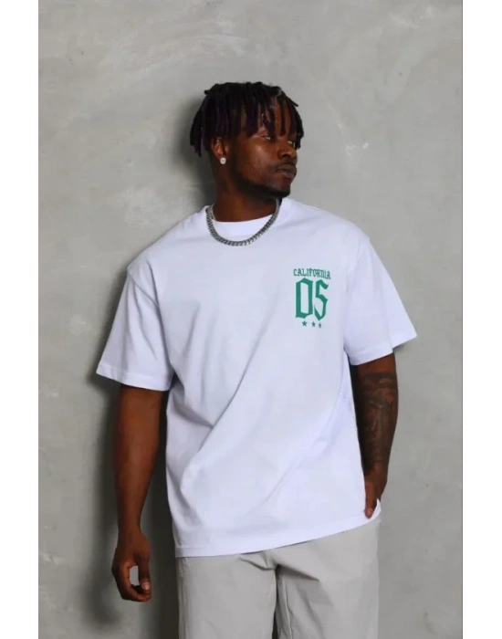 Erkek Baskılı Thirt Kısa Kol Bisiklet Yaka Regular Fit Rahat Kalıp Günlük Tişört  Beyaz