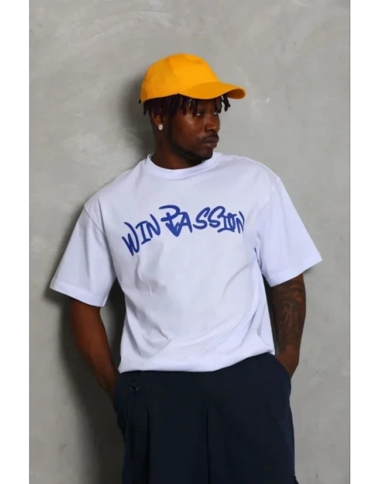 Erkek Baskılı Thirt Kısa Kol Bisiklet Yaka Regular Fit Rahat Kalıp Günlük Tişört  Beyaz