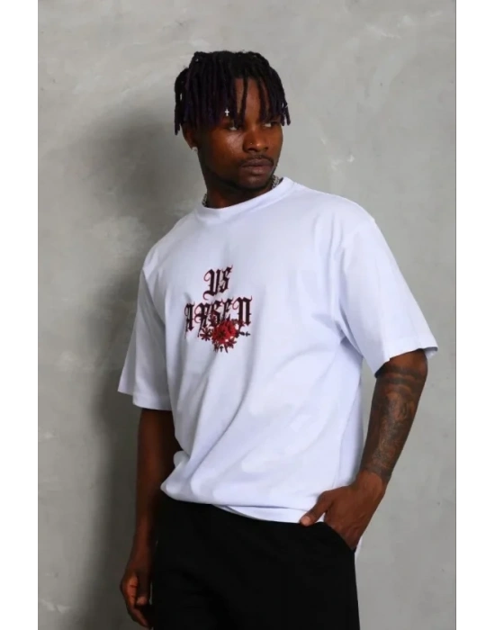 Erkek Baskılı Thirt Kısa Kol Bisiklet Yaka Regular Fit Rahat Kalıp Günlük Tişört  Beyaz