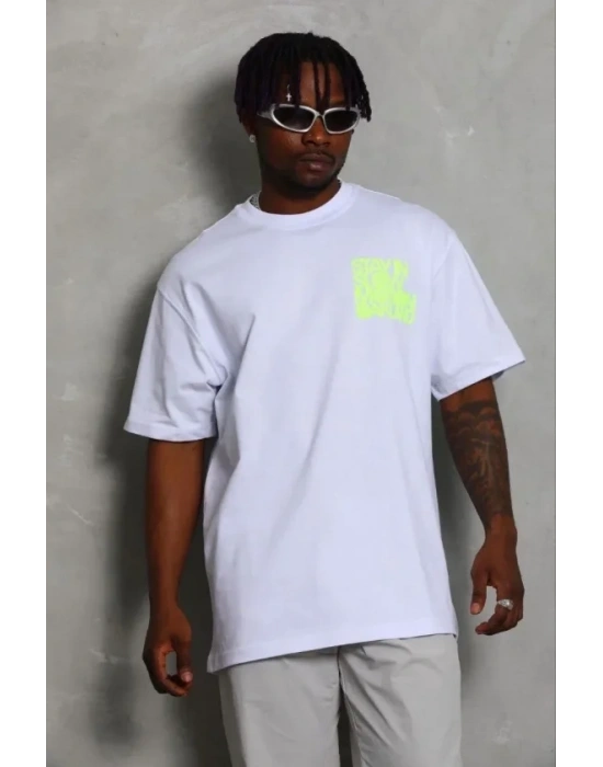Erkek Baskılı Thirt Kısa Kol Bisiklet Yaka Regular Fit Rahat Kalıp Günlük Tişört  Beyaz