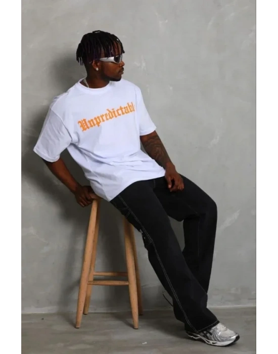 Erkek Baskılı Thirt Kısa Kol Bisiklet Yaka Regular Fit Rahat Kalıp Günlük Tişört  Beyaz