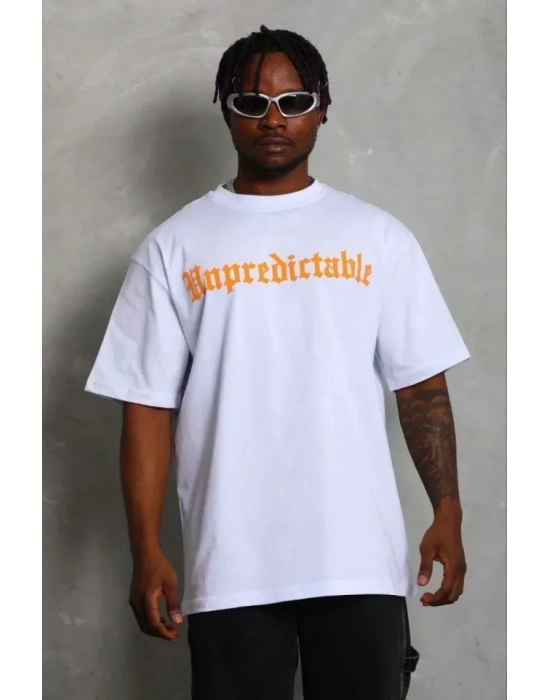 Erkek Baskılı Thirt Kısa Kol Bisiklet Yaka Regular Fit Rahat Kalıp Günlük Tişört  Beyaz