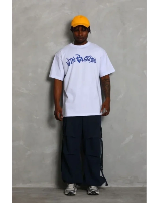 Erkek Baskılı Thirt Kısa Kol Bisiklet Yaka Regular Fit Rahat Kalıp Günlük Tişört  Beyaz