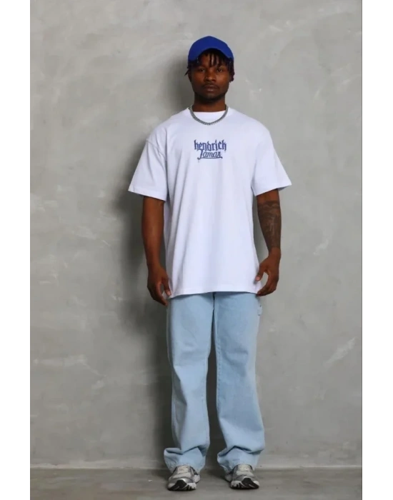 Erkek Baskılı Thirt Kısa Kol Bisiklet Yaka Regular Fit Rahat Kalıp Günlük Tişört  Beyaz