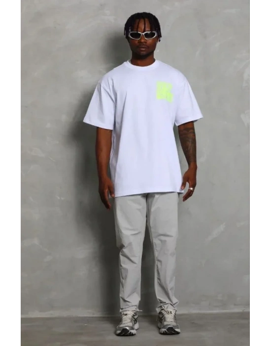 Erkek Baskılı Thirt Kısa Kol Bisiklet Yaka Regular Fit Rahat Kalıp Günlük Tişört  Beyaz