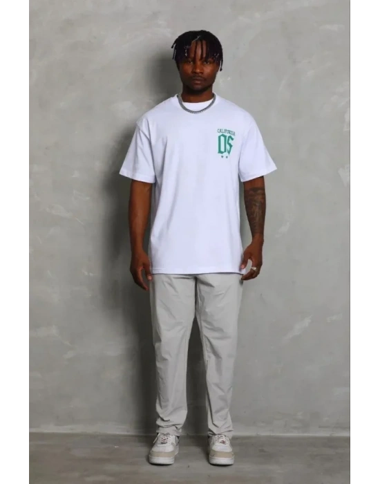 Erkek Baskılı Thirt Kısa Kol Bisiklet Yaka Regular Fit Rahat Kalıp Günlük Tişört  Beyaz