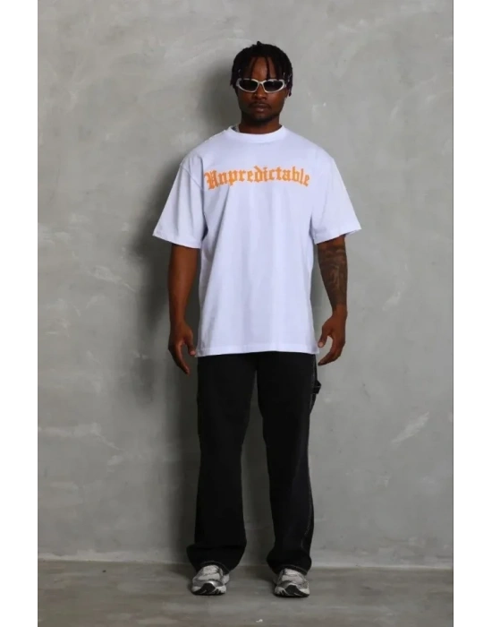 Erkek Baskılı Thirt Kısa Kol Bisiklet Yaka Regular Fit Rahat Kalıp Günlük Tişört  Beyaz