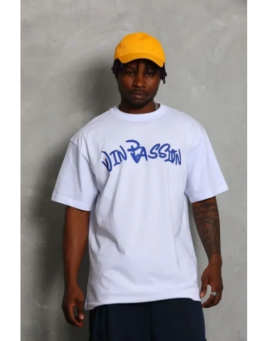 Erkek Baskılı Thirt Kısa Kol Bisiklet Yaka Regular Fit Rahat Kalıp Günlük Tişört  Beyaz