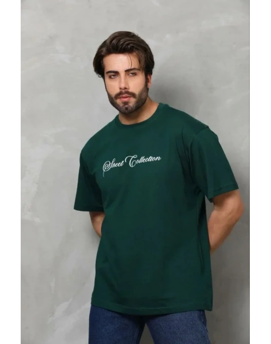 Erkek Baskılı Thirt Kısa Kol Bisiklet Yaka Regular Fit Rahat Kalıp Günlük Tişört  Çağla Yeşili