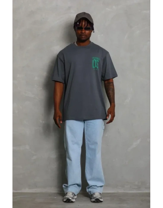 Erkek Baskılı Thirt Kısa Kol Bisiklet Yaka Regular Fit Rahat Kalıp Günlük Tişört  Füme