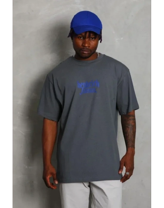 Erkek Baskılı Thirt Kısa Kol Bisiklet Yaka Regular Fit Rahat Kalıp Günlük Tişört  Füme