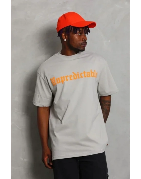 Erkek Baskılı Thirt Kısa Kol Bisiklet Yaka Regular Fit Rahat Kalıp Günlük Tişört  Gri