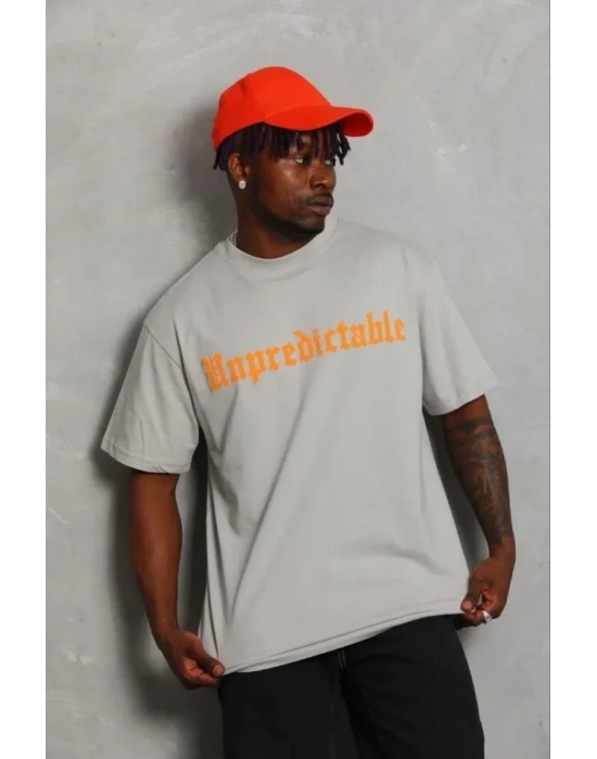 Erkek Baskılı Thirt Kısa Kol Bisiklet Yaka Regular Fit Rahat Kalıp Günlük Tişört  Gri