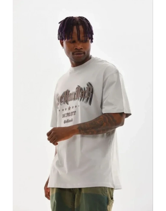 Erkek Baskılı Thirt Kısa Kol Bisiklet Yaka Regular Fit Rahat Kalıp Günlük Tişört  Gri