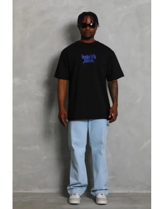 Erkek Baskılı Thirt Kısa Kol Bisiklet Yaka Regular Fit Rahat Kalıp Günlük Tişört  iyah