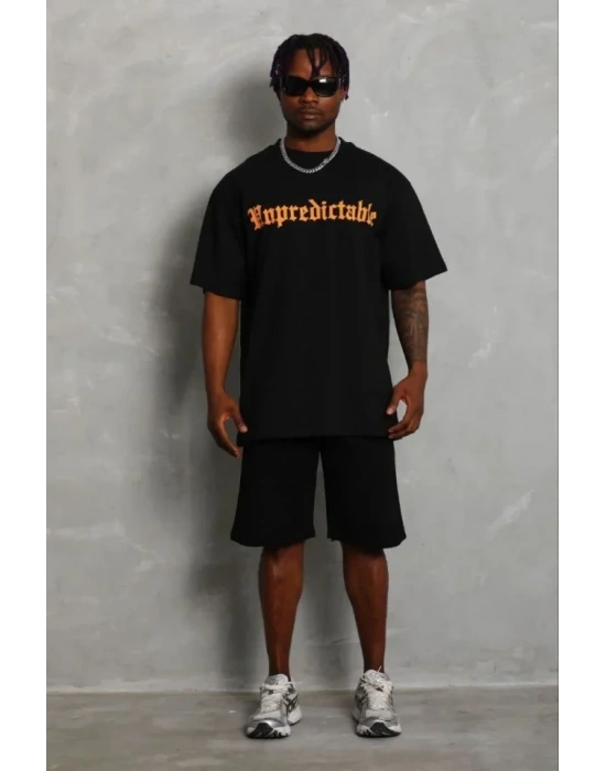 Erkek Baskılı Thirt Kısa Kol Bisiklet Yaka Regular Fit Rahat Kalıp Günlük Tişört  iyah