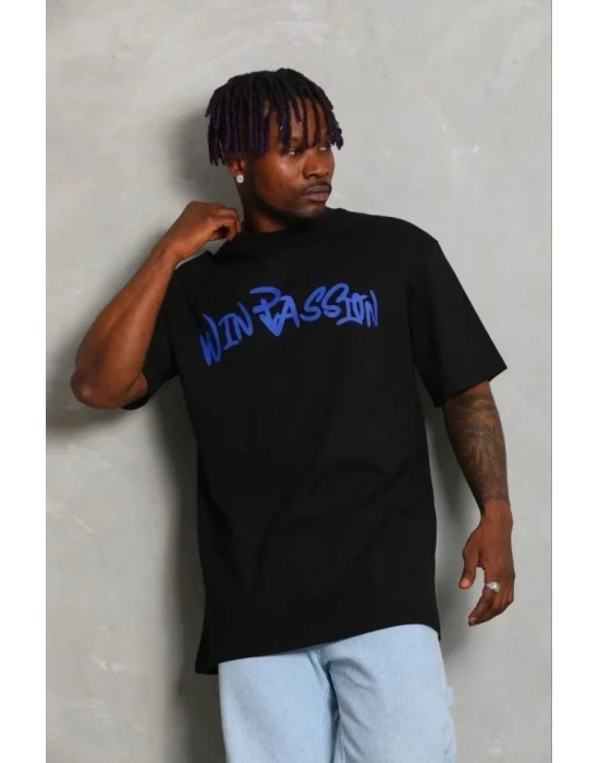 Erkek Baskılı Thirt Kısa Kol Bisiklet Yaka Regular Fit Rahat Kalıp Günlük Tişört  iyah