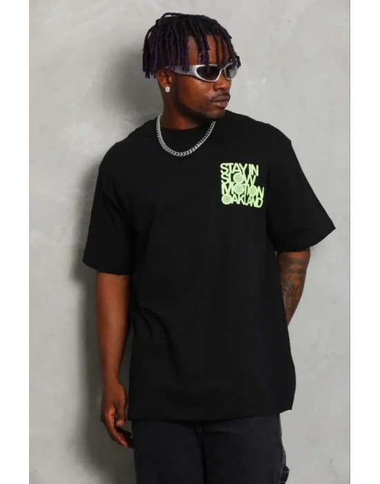 Erkek Baskılı Thirt Kısa Kol Bisiklet Yaka Regular Fit Rahat Kalıp Günlük Tişört  iyah