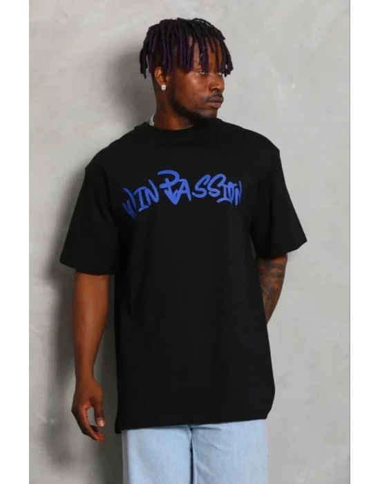 Erkek Baskılı Thirt Kısa Kol Bisiklet Yaka Regular Fit Rahat Kalıp Günlük Tişört  iyah