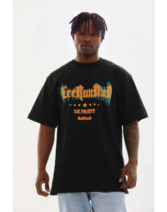 Erkek Baskılı Thirt Kısa Kol Bisiklet Yaka Regular Fit Rahat Kalıp Günlük Tişört  iyah