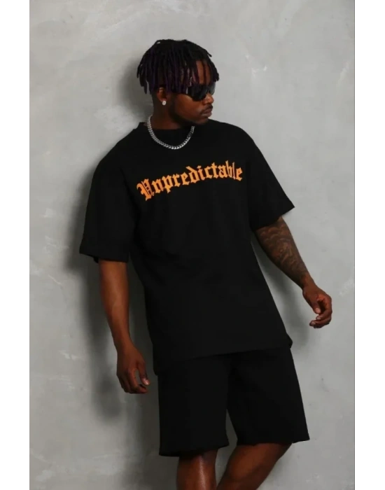 Erkek Baskılı Thirt Kısa Kol Bisiklet Yaka Regular Fit Rahat Kalıp Günlük Tişört  iyah