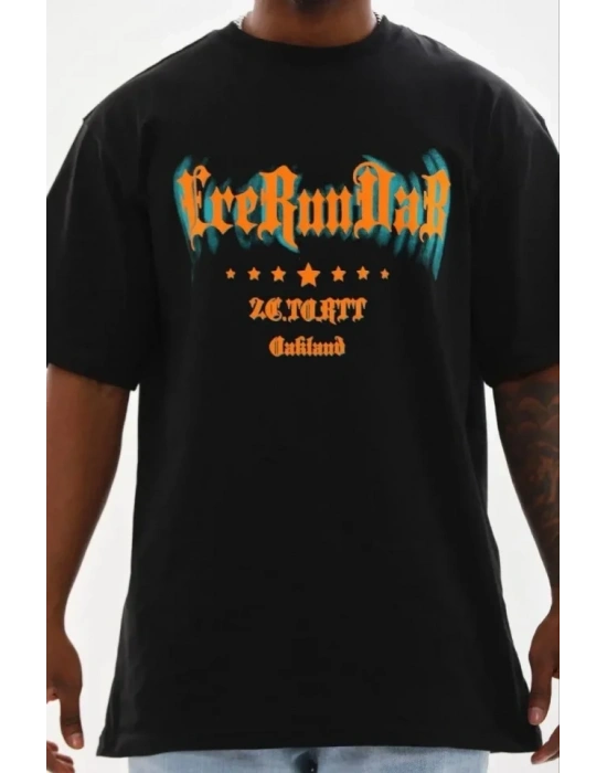 Erkek Baskılı Thirt Kısa Kol Bisiklet Yaka Regular Fit Rahat Kalıp Günlük Tişört  iyah