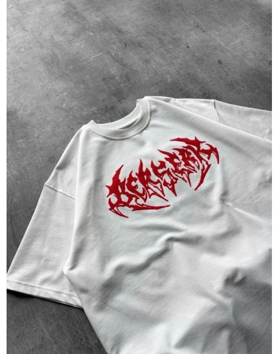 Erkek Baskılı Thirt Yazlık Kısa Kol Bisiklet Yaka Rahat Kalıp Tişört  Beyaz