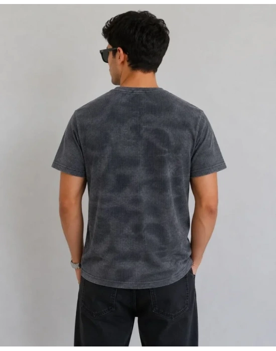 Erkek Batik Desenli Tişört Bisiklet Yaka Kısa Kol Regular Fit Tshirt  Füme