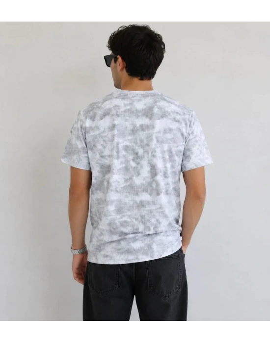Erkek Batik Desenli Tişört Bisiklet Yaka Kısa Kol Regular Fit Tshirt  Gri