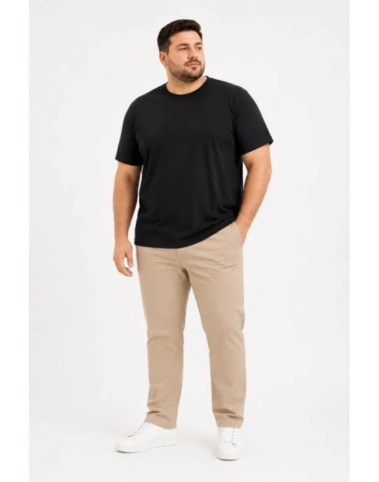 Erkek Battal Big Size Basic Tişört Bisiklet Yaka Rahat Kalıp TShirt  Siyah