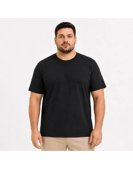 Erkek Battal Big Size Basic Tişört Bisiklet Yaka Rahat Kalıp TShirt  Siyah