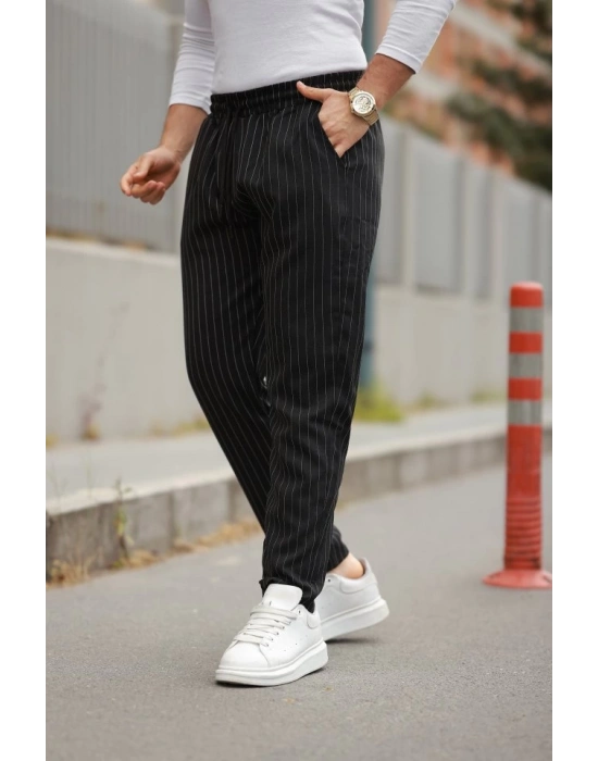 Erkek Beli Bağcıklı çizgili Pantolon