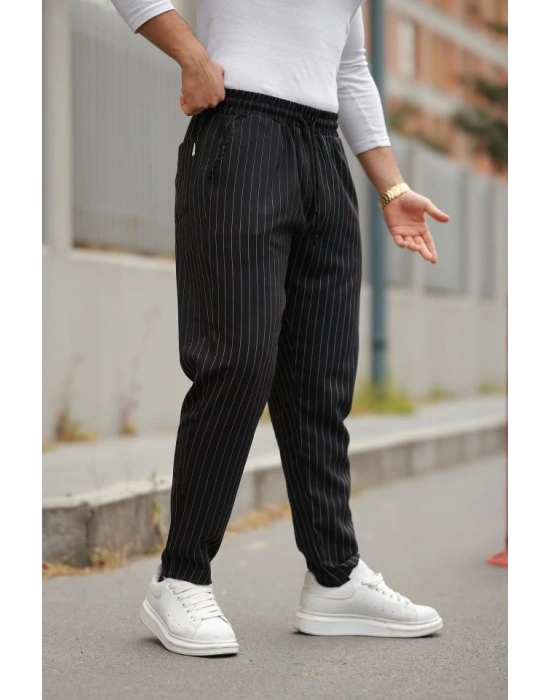Erkek Beli Bağcıklı çizgili Pantolon