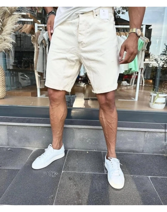 Erkek Beyaz Mom Kalıp Kot Şort