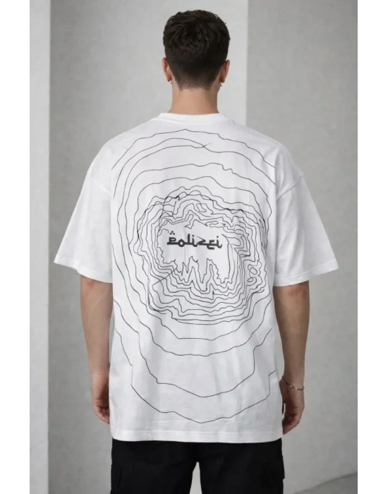 Erkek Bisiklet Yaka Baskılı Kısa Kollu Tişört treetwear Günlük Basic Pamuklu Tshirt  Beyaz