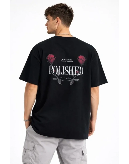 Erkek Bisiklet Yaka Baskılı  Kısa Kollu Tişört treetwear Günlük Basic Pamuklu Tshirt  iyah