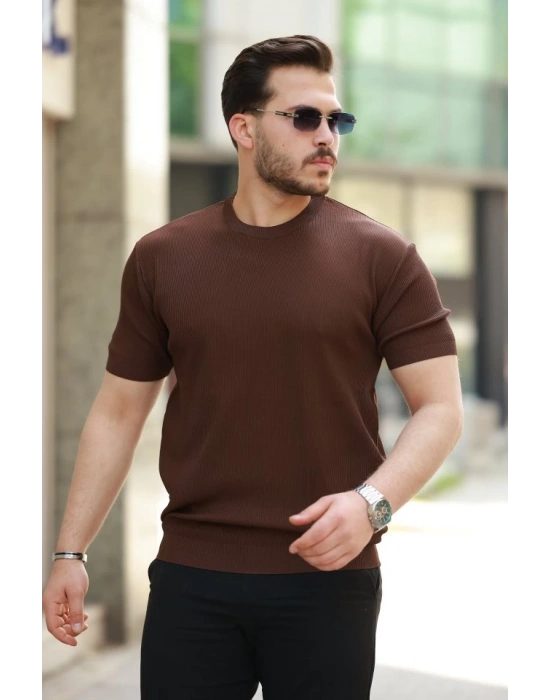 Erkek Bisiklet Yaka Jakarlı Kısa Kollu Tshirt