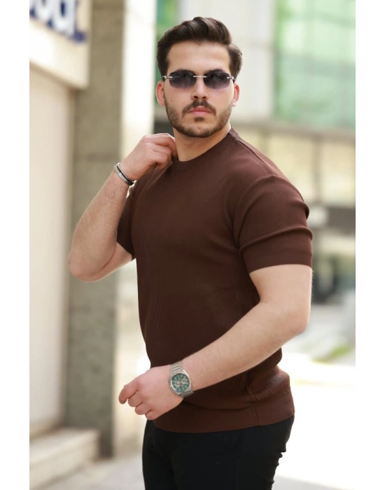 Erkek Bisiklet Yaka Jakarlı Kısa Kollu Tshirt