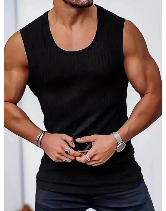 Erkek Bisiklet Yaka Kalın Fitilli Kaşkorse Kolsuz Tişört