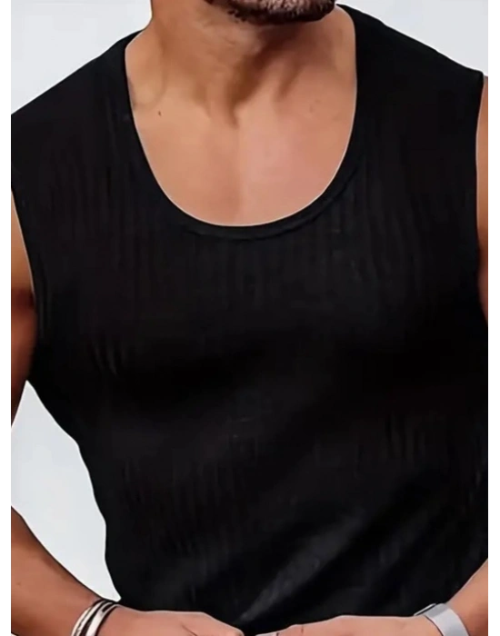 Erkek Bisiklet Yaka Kalın Fitilli Kaşkorse Kolsuz Tişört