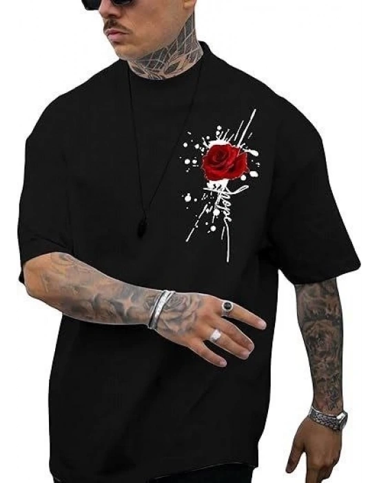 Erkek Bisiklet Yaka Kısa Kol Baskılı Tshirt  iyah